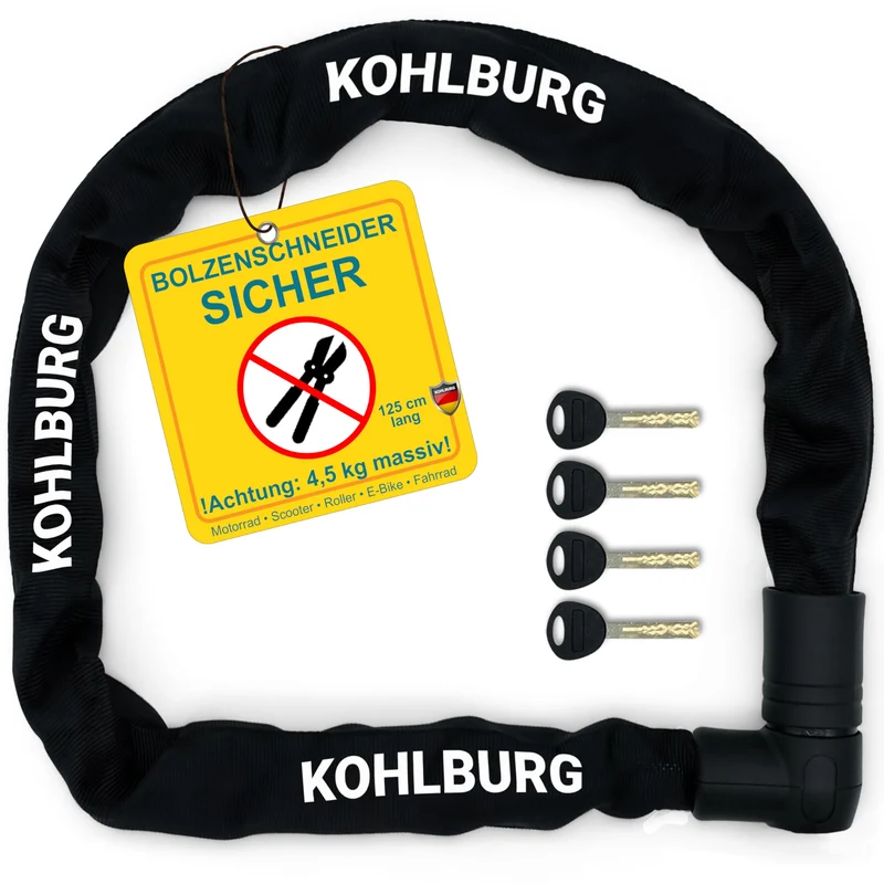 KOHLBURG Kettenschloss – 125cm Bolzenschneider-sicher Level 15