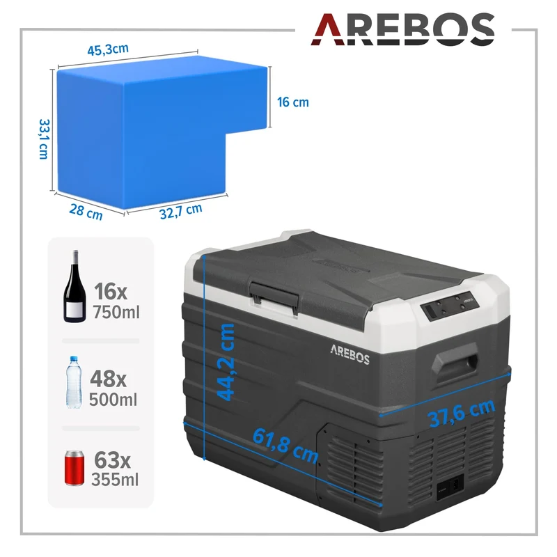 Arebos Kompressor Kühlbox elektrische Gefrierbox - 35 Liter