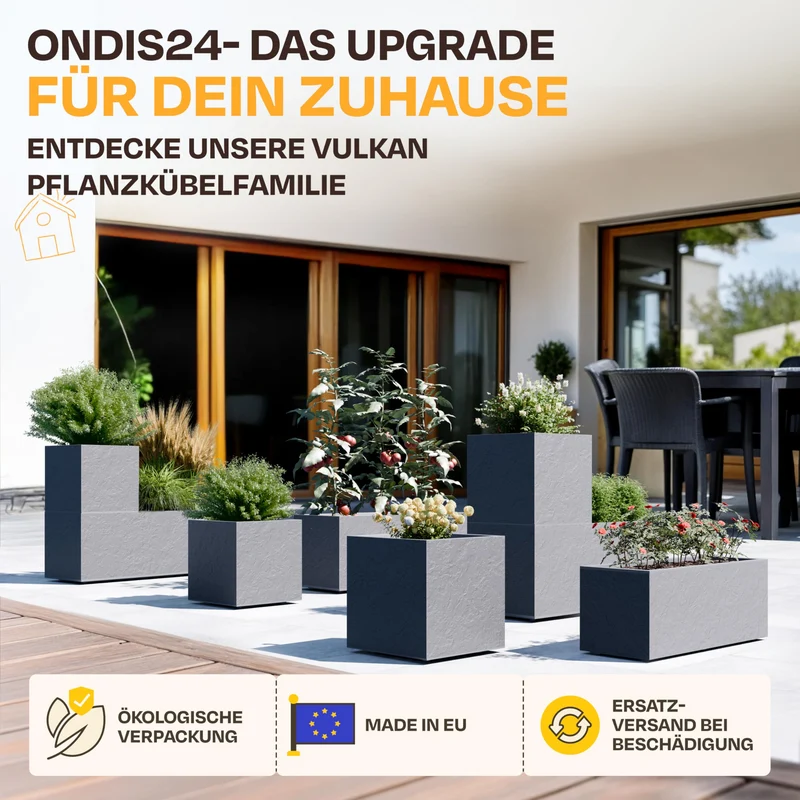 Ondis24 Vulkan Pflanzkübel rechteckig Wasserspeicher - 2er Anthrazit