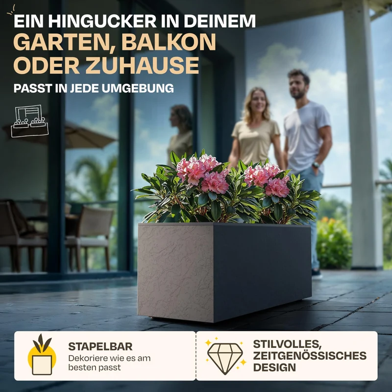 Ondis24 Vulkan Pflanzkübel rechteckig Wasserspeicher - 2er Anthrazit
