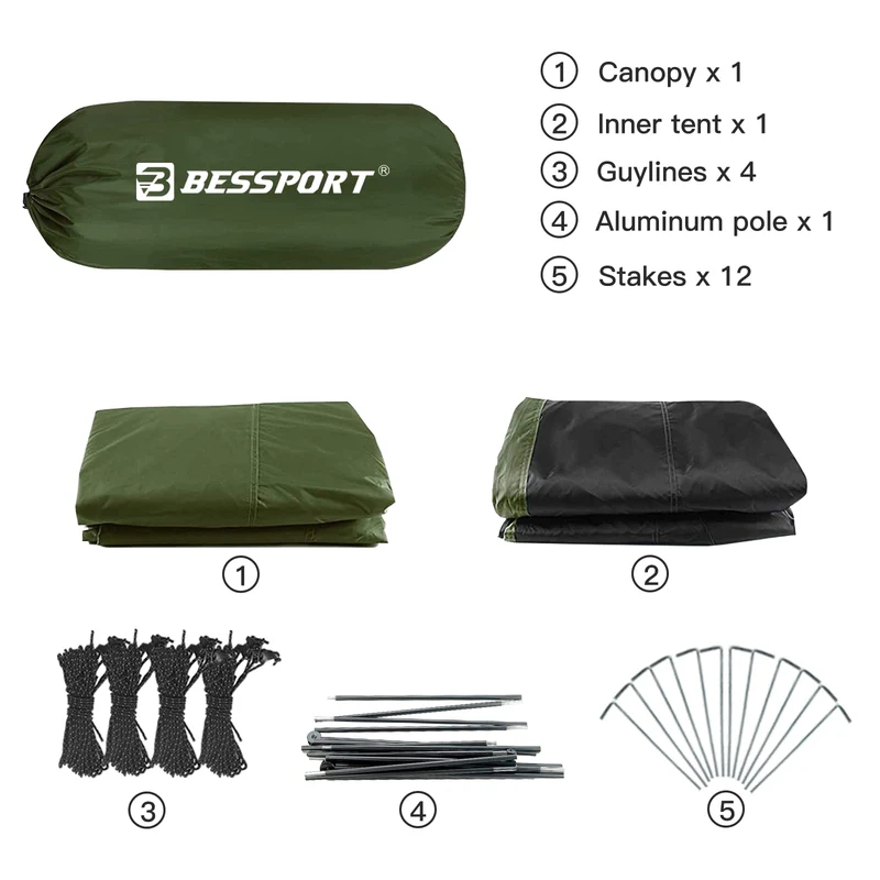 Bessport Camping Zelt 2 Personen - Ultraleicht, 4 Jahreszeiten