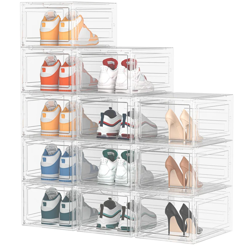 HOMIDEC Schuhboxen Stapelbar – 12er Set Transparent für Grösse 46