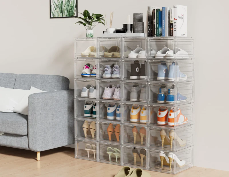 HOMIDEC Schuhboxen Stapelbar – 12er Set Transparent für Grösse 46