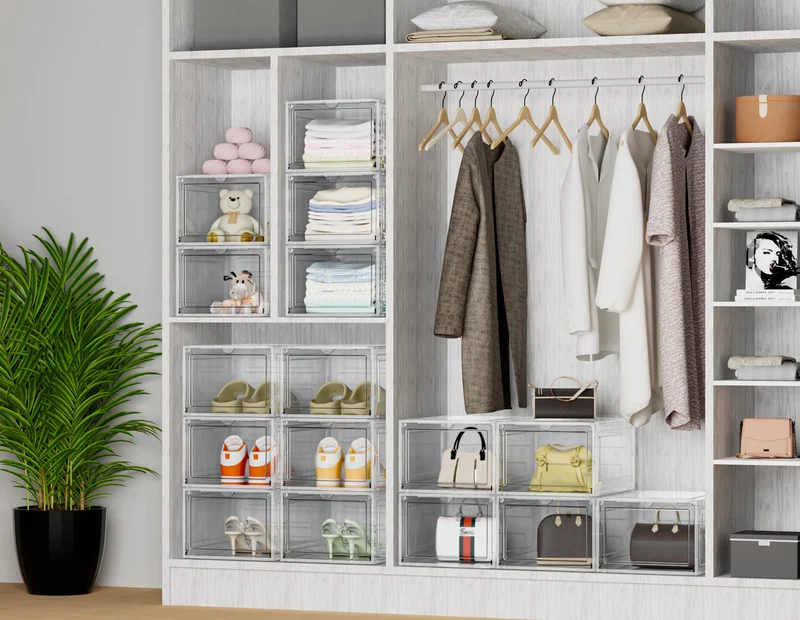HOMIDEC Schuhboxen Stapelbar – 12er Set Transparent für Grösse 46