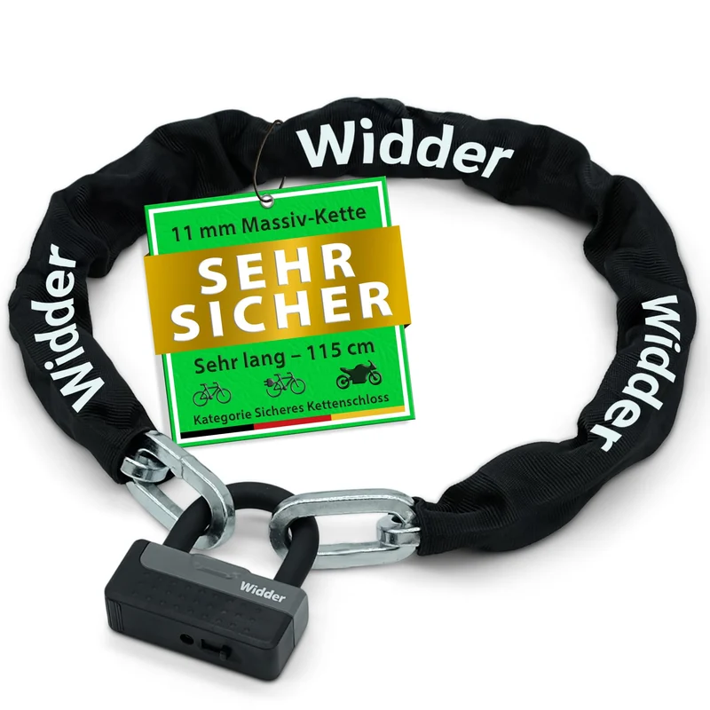 Widder Titan-Stahl Kettenschloss Level 15 Motorrad Fahrrad - 115cm 11mm