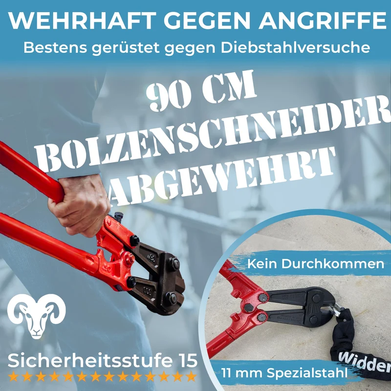 Widder Titan-Stahl Kettenschloss Level 15 Motorrad Fahrrad - 115cm 11mm