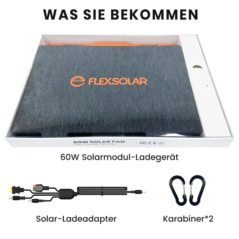 Flexsolar Solarladegerät 60W - Faltbar Wasserdicht IP67