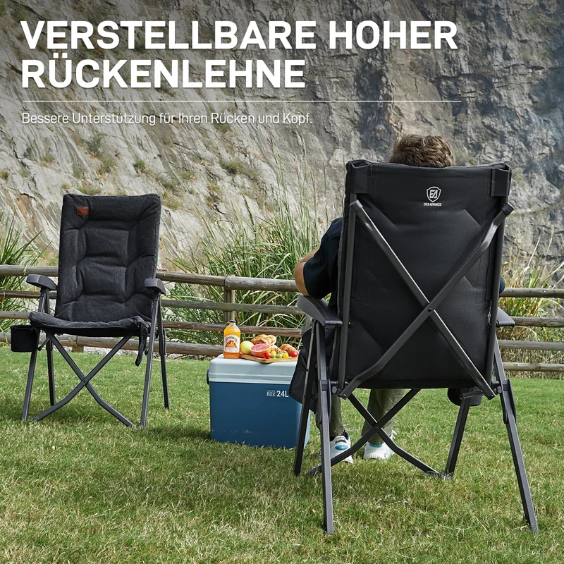 EVER ADVANCED Campingstuhl – Verstellbar, gepolstert, hohe Lehne