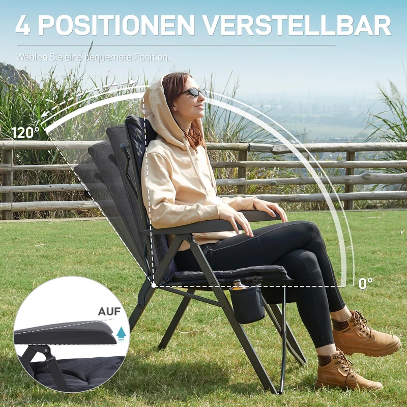 EVER ADVANCED Campingstuhl – Verstellbar, gepolstert, hohe Lehne